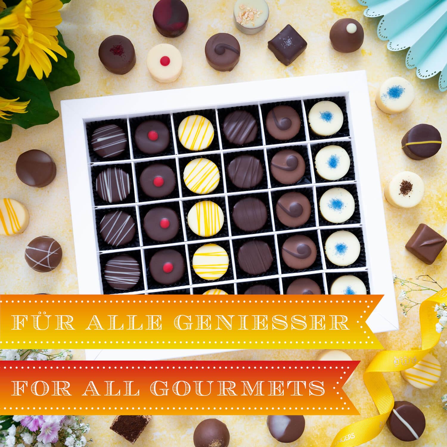 Hallingers Genuss Manufaktur Pralinen Glückwunsch-Geschenk - ohne Alkohol, handmade aus Confiserie-Edelkakao in wertiger XXL-Geschenkbox "Herzlichen Glüc...", Geschenkidee für Frauen Männer