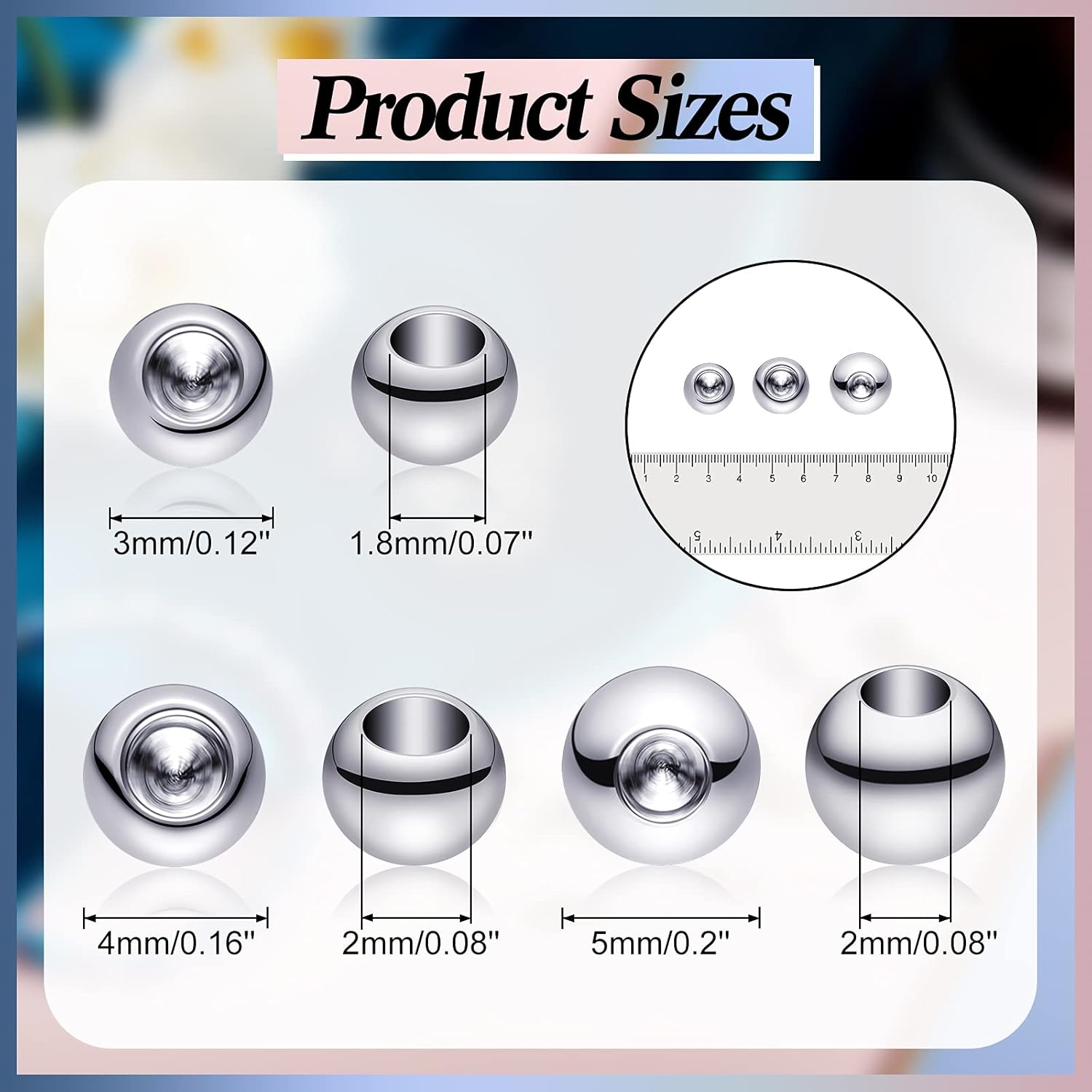 120 Pieces Memory Wire End Caps 3mm 4mm 5mm Stainless Steel Cord End Caps Half Drilled Beads for Earrings Necklace Bracelet Jewelry Making DIY Crafts(Silver) - Image 2