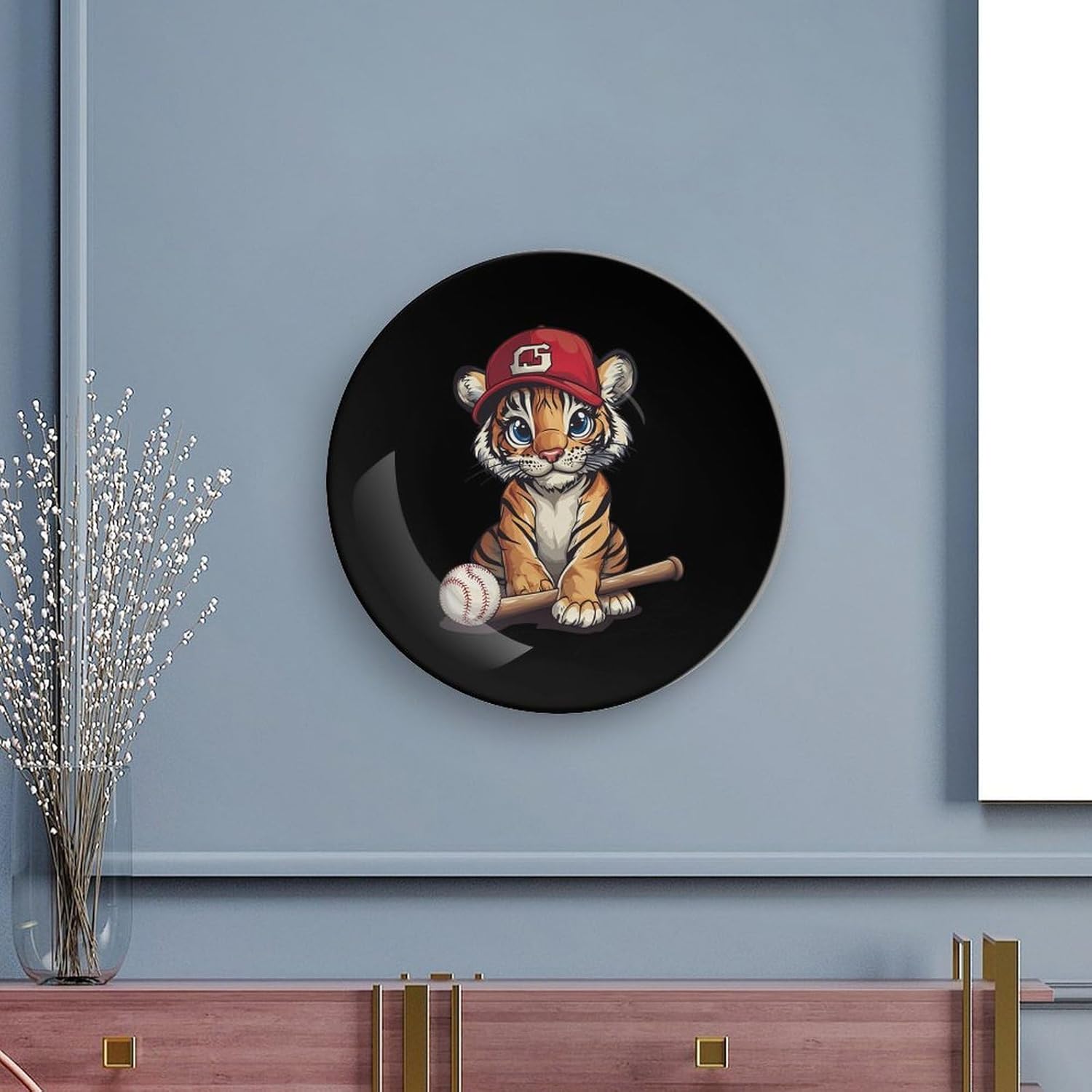 Tiger Baseball Decorative Plate Tray Decor Trinket Dish Bone China Dinner Plates for Home Office Kitchen