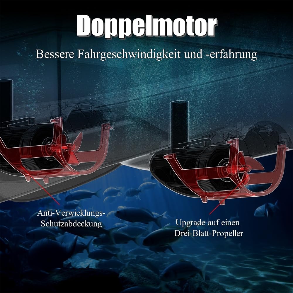 500m Futterboot mit GPS, 12000mAh Nachtangeln Fischköder Köderboot mit LED,10km/h, Fernbedienung Futterboote Bait Boat Ferngesteuertes Köderboot, 2 KG Beladung