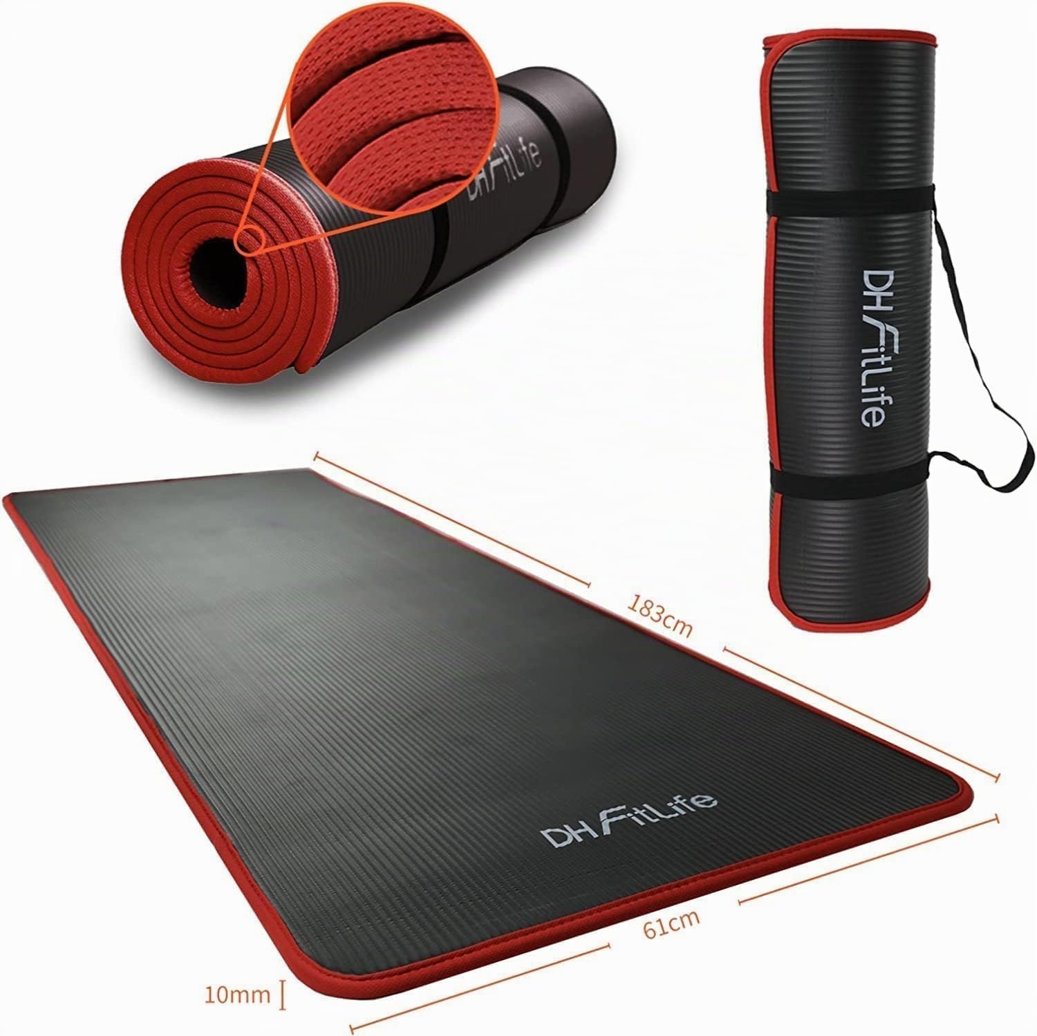 DH FitLife Tapis d'entraînement, fitness, yoga, gymnastique - 183 x 61 x 1 cm - Extra résistant à la déchirure - Antidérapant et épais