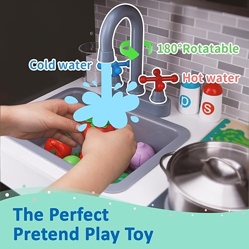 Miniatura 7 de TOOKYLAND Juego de cocina de madera - Juego de cocina de simulación con horno de juguete, estufa, fregadero, microondas, accesorios para niños de 3