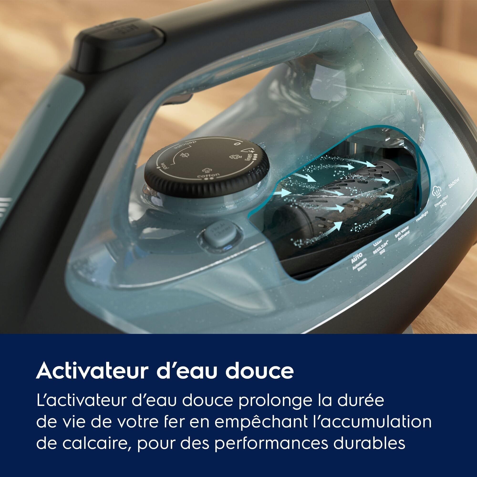 Electrolux Refine 700 Fer à Repasser E7SI2-6OG, Programme Personnalisé, Éclairage Avant, Semelle RESILIUM Ski 500 Anti-rayures, 2600W, Jet de Vapeur 230 g/min, Cordon Mouvement à 360°, Vert Océan