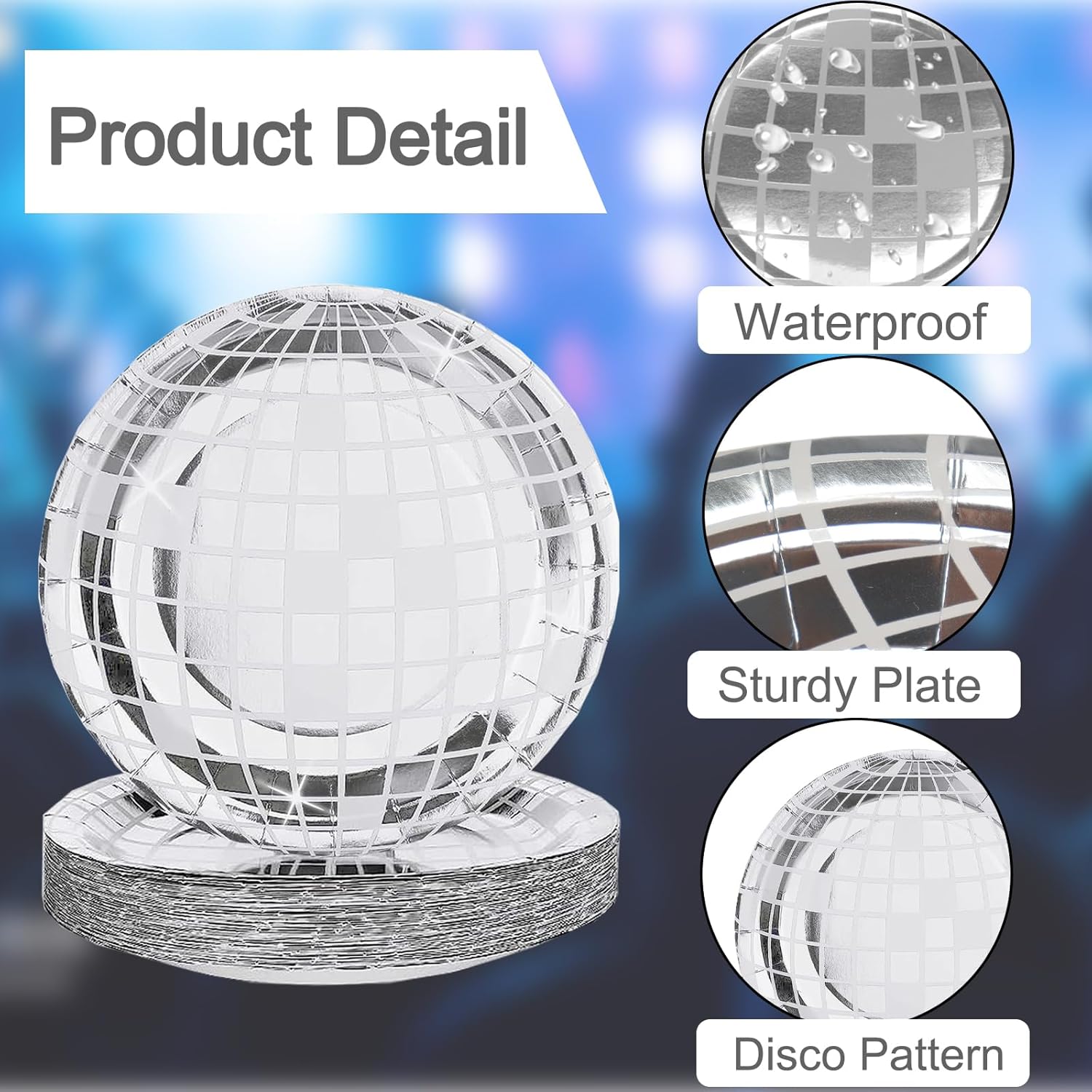 25P Disco Plates 7" Disposable Disco Ball Paper Plates for 70's Party Supplies Birthday Wedding Party Decorations (Silver, 7IN25P) - Image 3