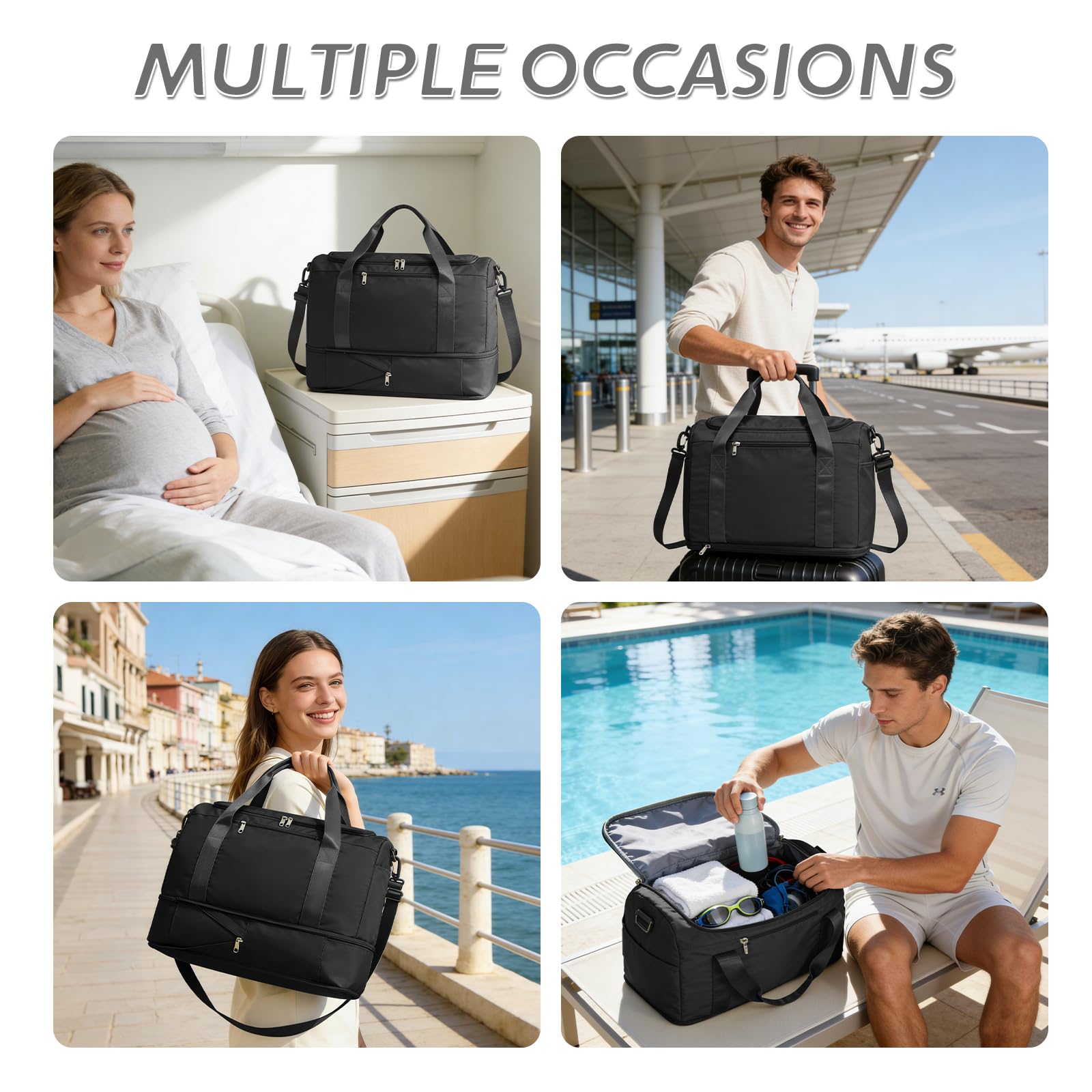 Borsone da Viaggio Donna Bagaglio a Mano 40x30x20 Ryanair Wizzair Borsa da Viaggio Donna Uomo Borsone Palestra con Scomparto per le Scarpe Travel Bag Borsa Sportiva Weekend,B02-Nero