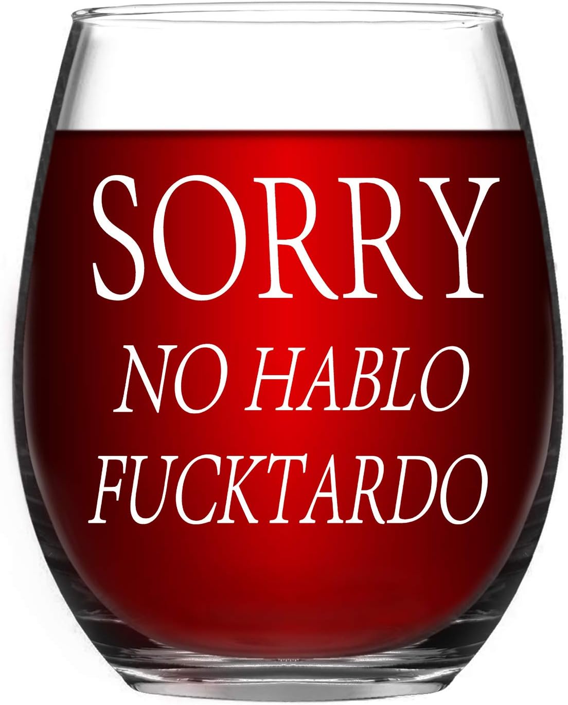 Waipfaru Sorry No Hablo Fuxktardo Wine Glass 15Oz, Funny Stemless Wine Glass Gifts for Women Men, Novelty Birthday Christmas Graduation Gag Gift for Friends BFF Sister Coworkers