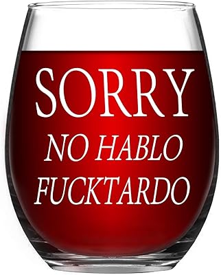 Funny Wine Glass Sorry No Hablo Fuctardo Novelty Stemless Wine Glass 15 Oz - Funny Birthday Gift for Women Men Friends BFF Sister Coworkers
