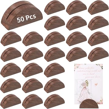 50 Pack Table Number Stands, Small Wooden Card Holders, Elegant Half-Round Design for Name Cards, Tags, Photos, Sign Holders for Weddings, Banquets