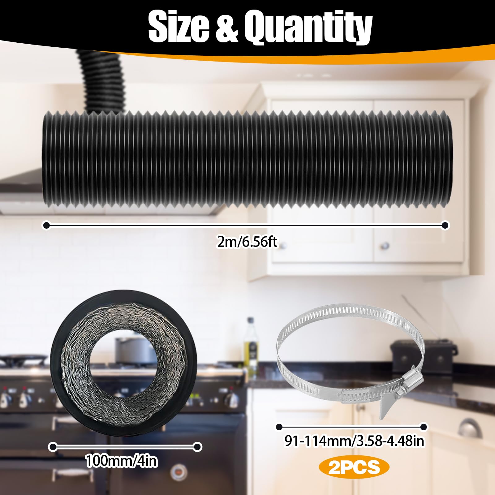 TAIHOBO Tumble Dryer Vent Hose, Aluminium 4 Inch/100mm Ducting, PVC Tumble Dryer Hose, Three Layer Flexible Ducting - Image 2