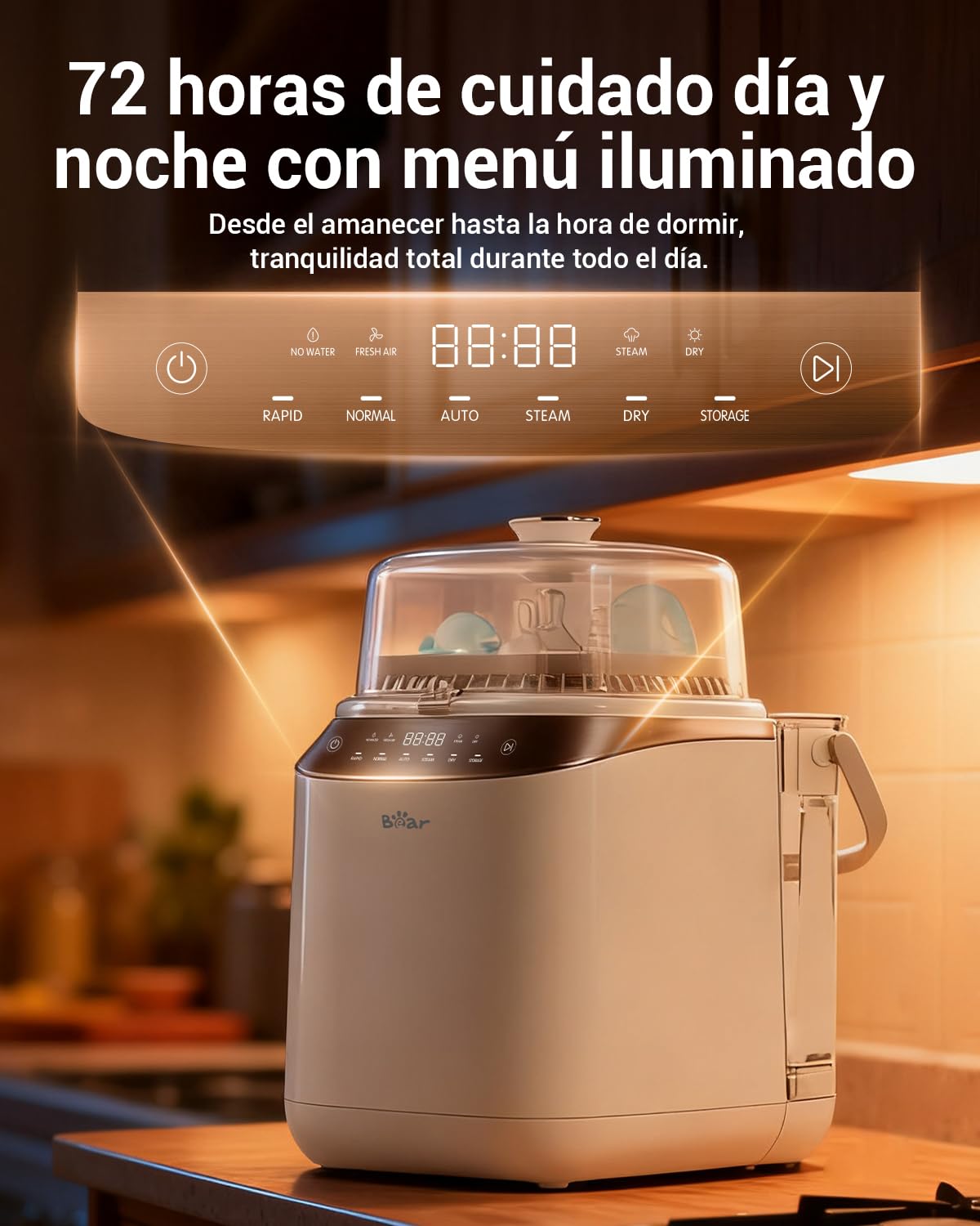 Bear Bottle Washer Pro - Limpiador Automático para Biberones | Limpieza Rápida, Esterilización a Alta Temperatura y Secado | 90 Tabletas de Limpieza Incluidas | Capacidad para 4 Biberones y Accesorios