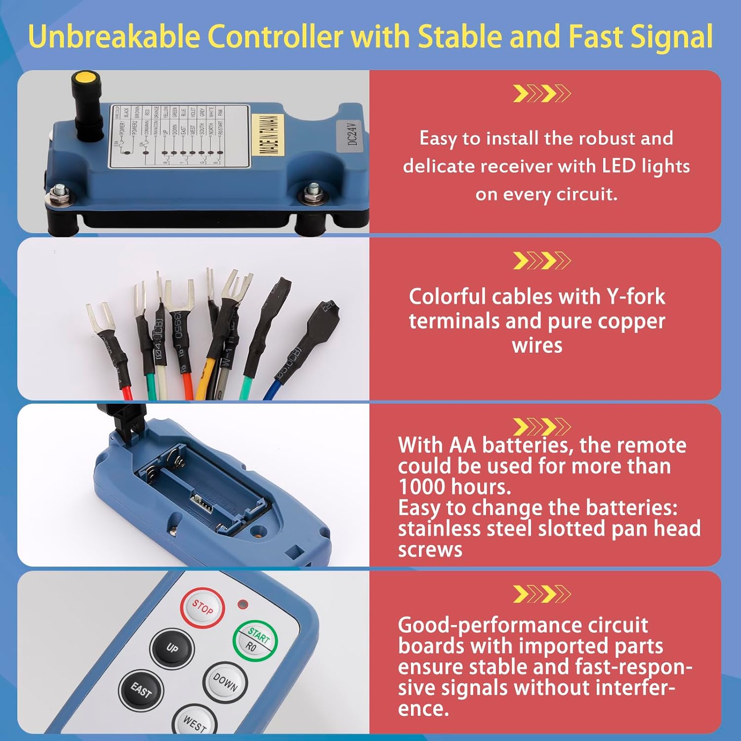 Crane Wireless Remote Control Industrial 4 Channel Button Controller for Electric Hoist Winch Overhead Crane 2 Transmitters 110V Receiver