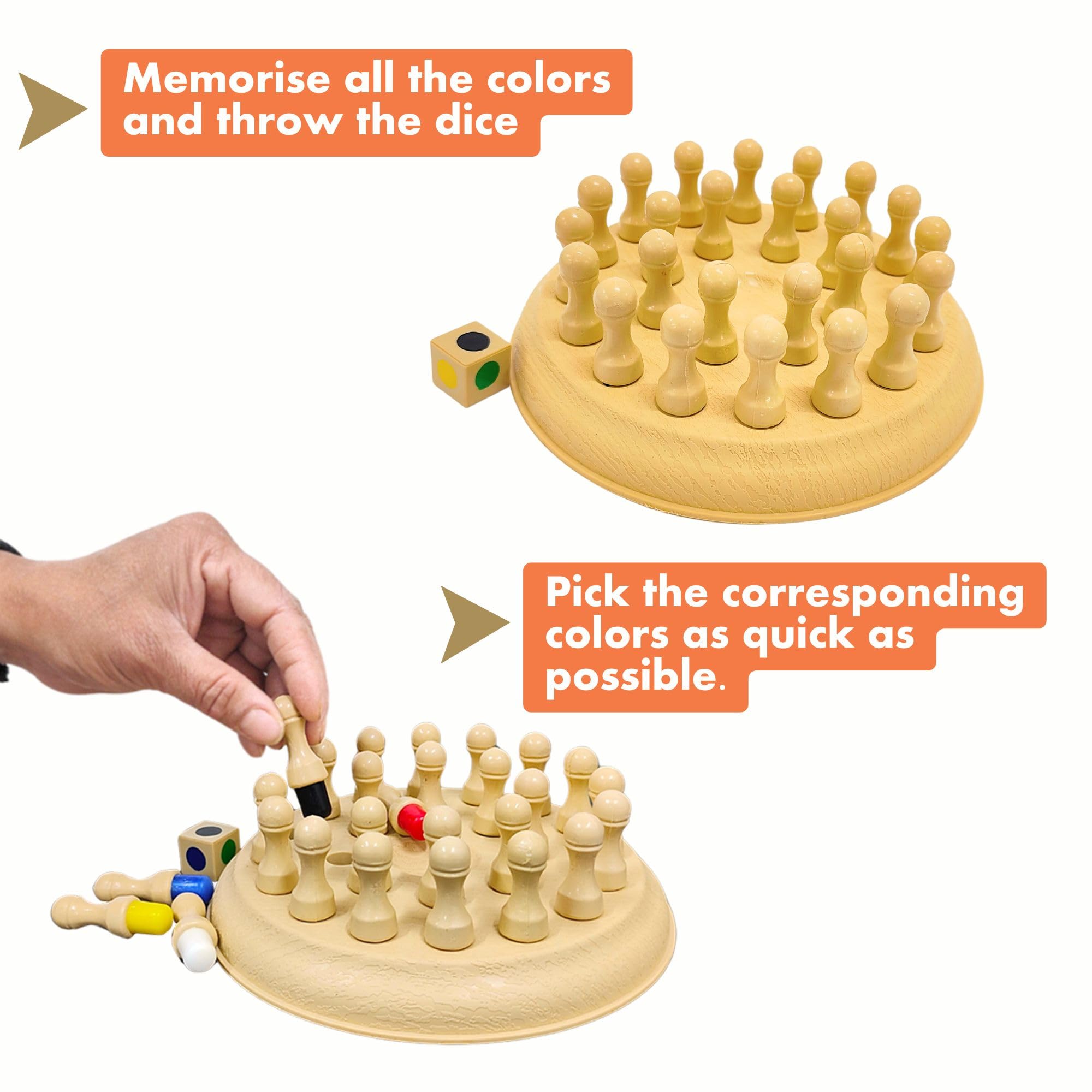 RAINBOW RIDERS Memory Match Stick Chess Game | Kids Educational Brain Training Logic Board Game for | Toys for Boys & Girls Age 3 + Indoor Outdoor Play (Wooden Texture) 3