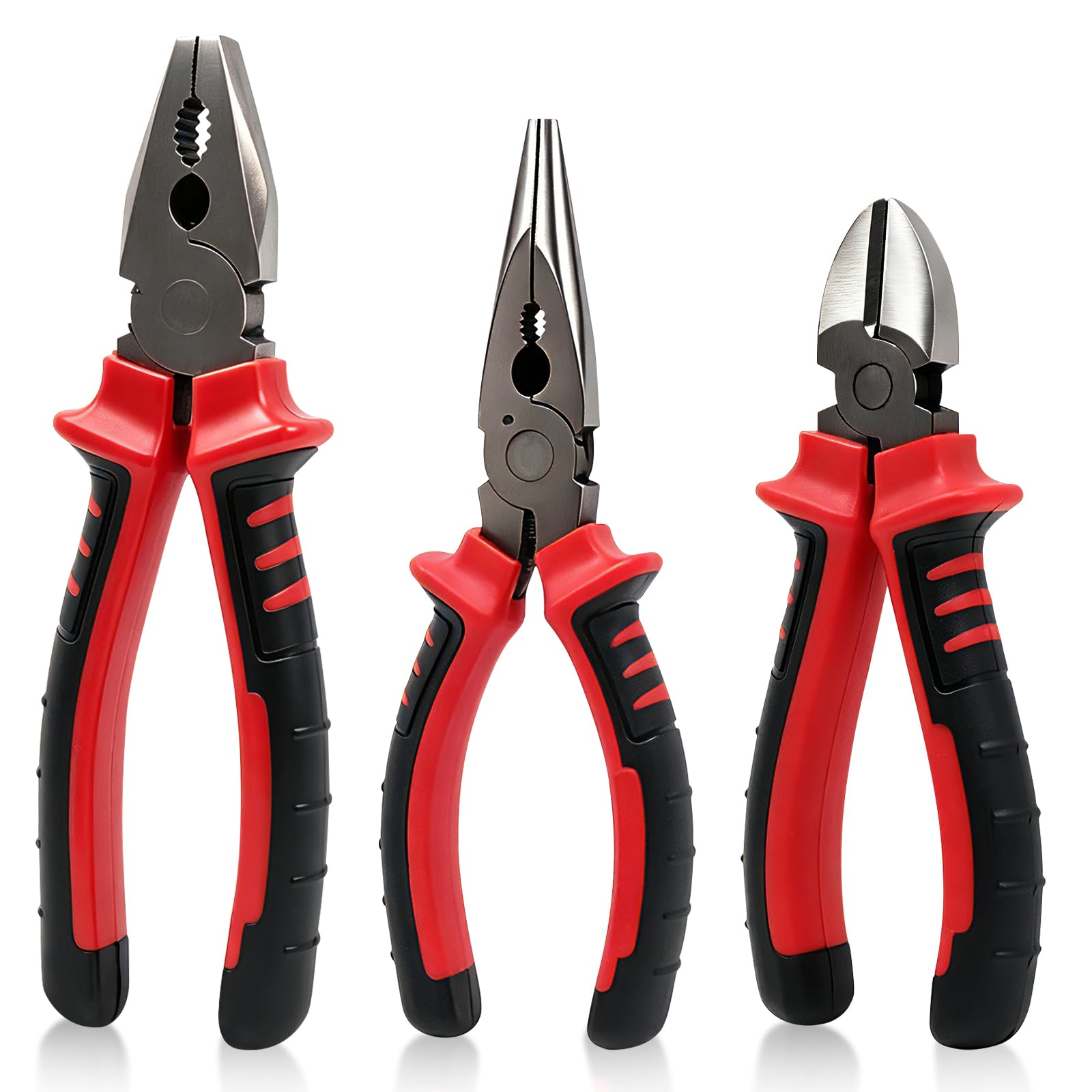 3 Pcs Pliers Set, Pliers Tools Plier Set, Grip Hand Tools Kit, Long Nose Diagonal Cutting Side Cutters Set, Combination Wire Cutters Electrical Plier for DIY Household Repair