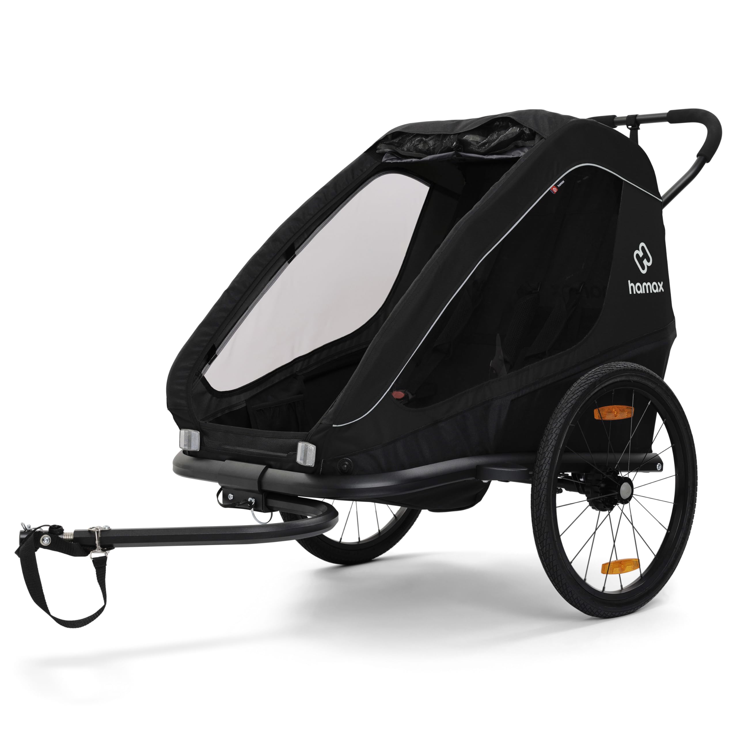 Hamax - Trailer Traveller a 2 posti - Rimorchio Bici e Passeggino - Massima sicurezza - Imbracatura a 5 punti - Riflettori multipli - Leggero e pieghevole - per bambini fino a 22 kg