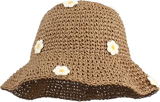 Damen Strohhut Faltbarer Verstellbar Sommer Stroh Sonnenhut Blumen Strandhut Breite Krempe Sommerhut