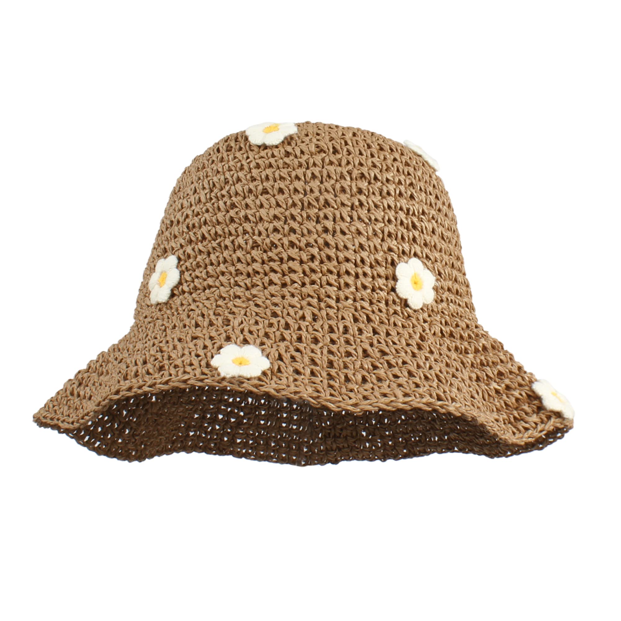 Megauk Women's 07584 Khaki Wide Brim Straw Sun Hat Summer Foldable Beach Uv Protection Travel Floppy Hat Fishing Hat