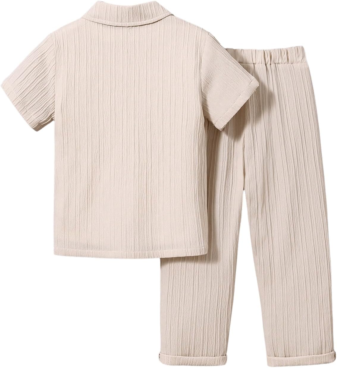 Boy's 2 Piece Outfits Textured Button Down Short Sleeve Collar Shirts Tops and Elas... - Image 2