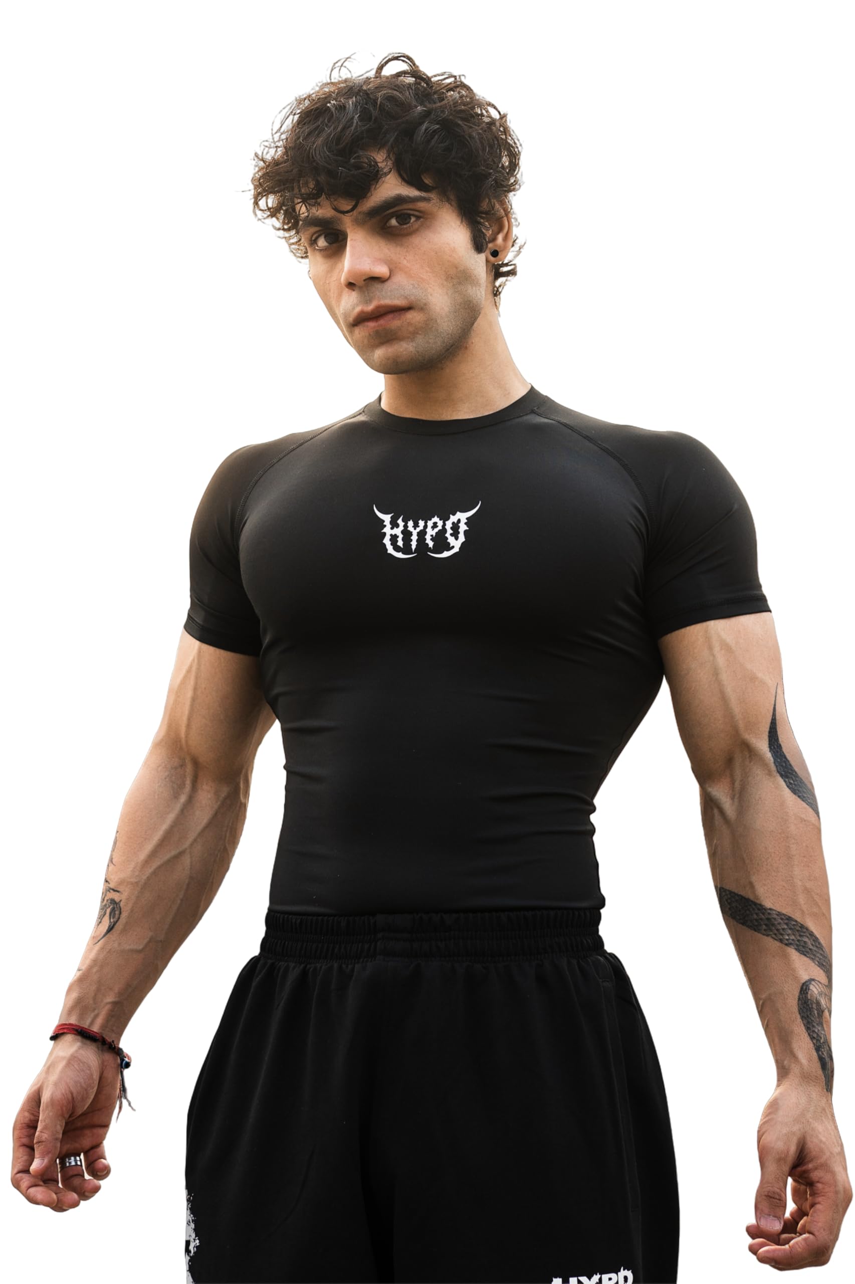 hypd Black Grunge Compression T-Shirt for Men | Short Sleeve Slim Fit Gym & Workout Top | Breathable Polyester Lycra Sportswear-picture-51
