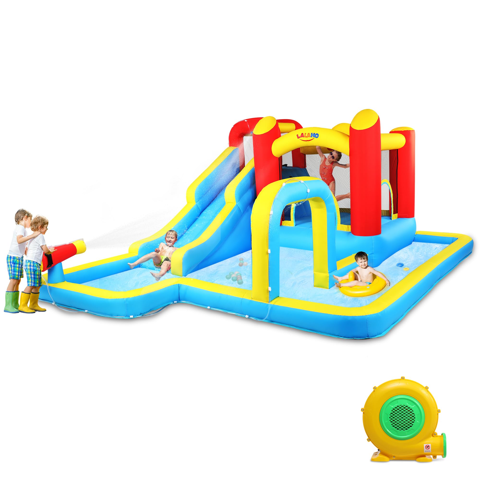 LEADZM Château Gonflable avec Souffleur, Piscine, Mur d'escalade, 465x365x195 cm