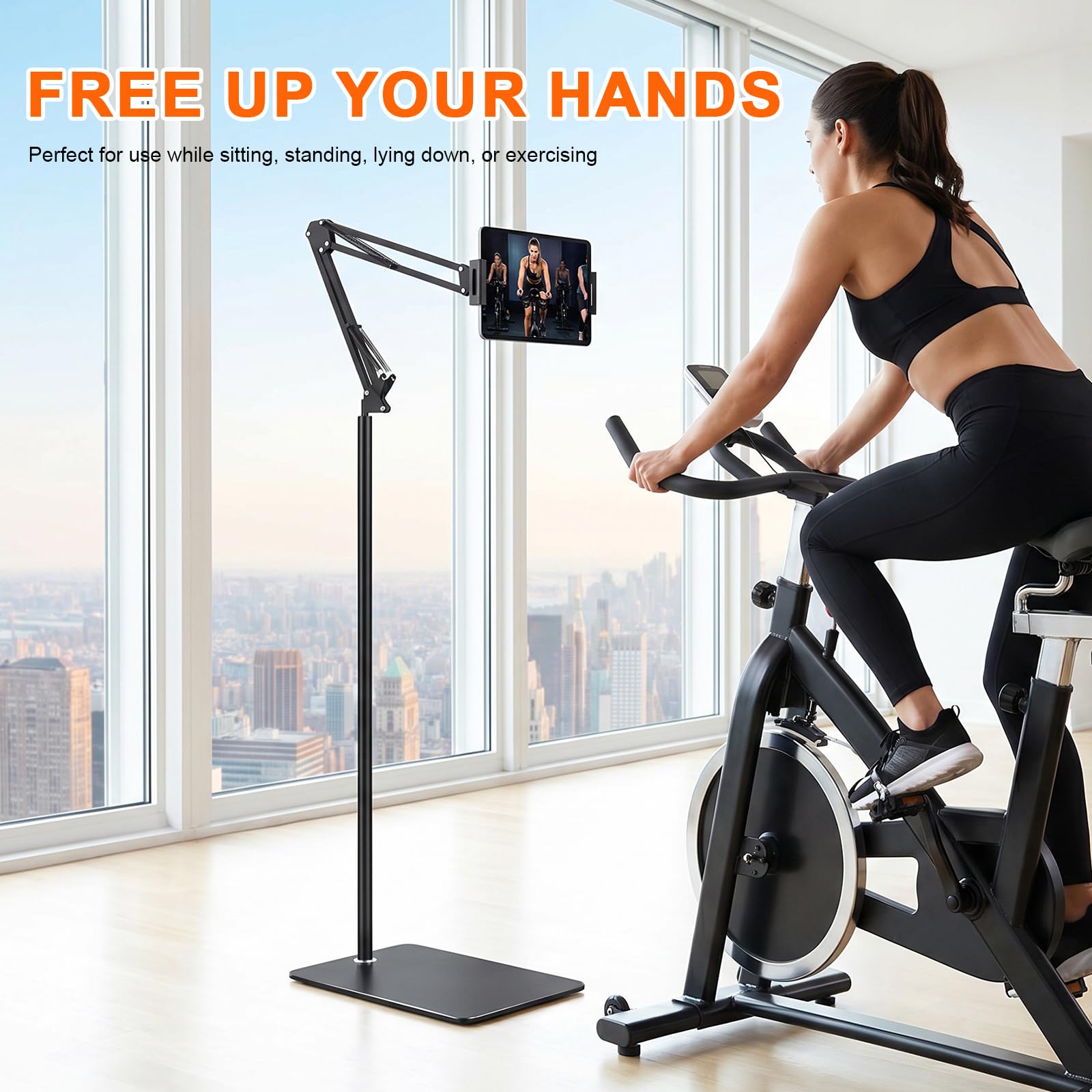 Supporto Tablet da Pavimento, Supporto Tablet da Terra Regolabile, Supporto Tablet da Letto e Divano, Braccio Articolato Regolabile, Rotazione 360°, Morsetto 12–25 cm per Smartphone e Tablet