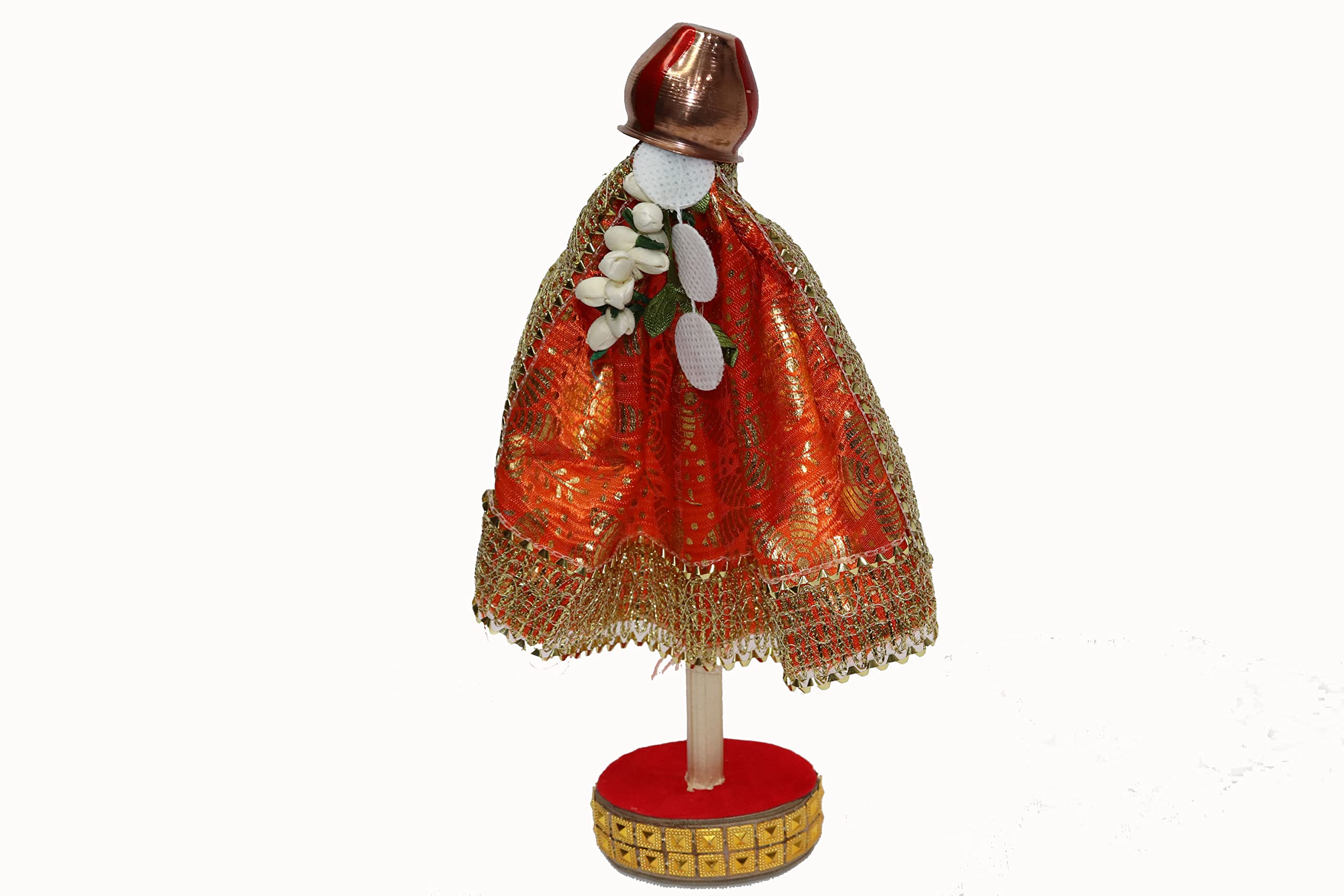 Reliable Gudi with Artificial Upturned Copper Vessel Printed Orange Saree, Leaf with Supari and Kalash on Wooden Base Gudi Padwa/Gudi Padwa Festival Decoration Gift/House Warming Gift (12 inch)