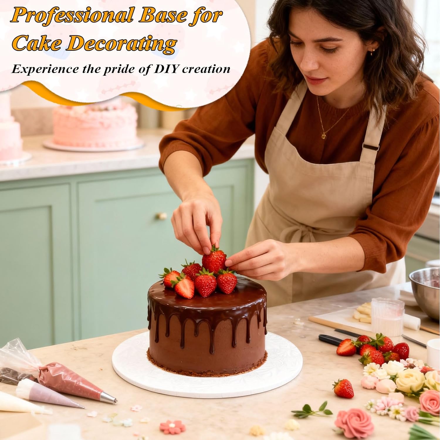 12 Inch Round Cake Boards, 1/4" Thick Cake Drum, 12PCS White Cardboard Cake Bases for Wedding Birthday Party, Oil-Proof Paper Plate Circle Serving Tray para Pasteles Pizza Desserts