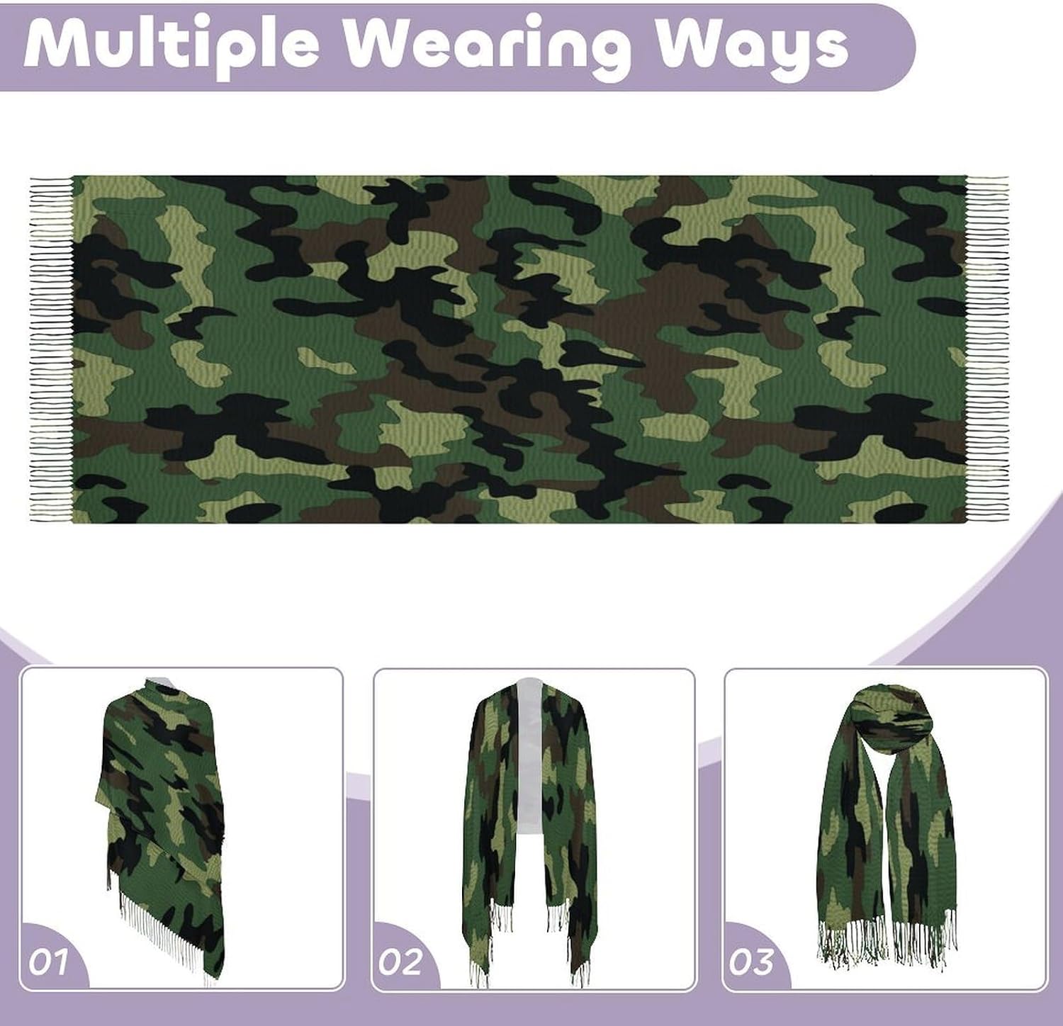 Green Military Camo Scarf for Women Men Soft Warm Fashion Blanket Scarves Classic Cashmere Feel Scarf Long Shawl Large Scarves Cold Weather Thick Blanket Scarfs