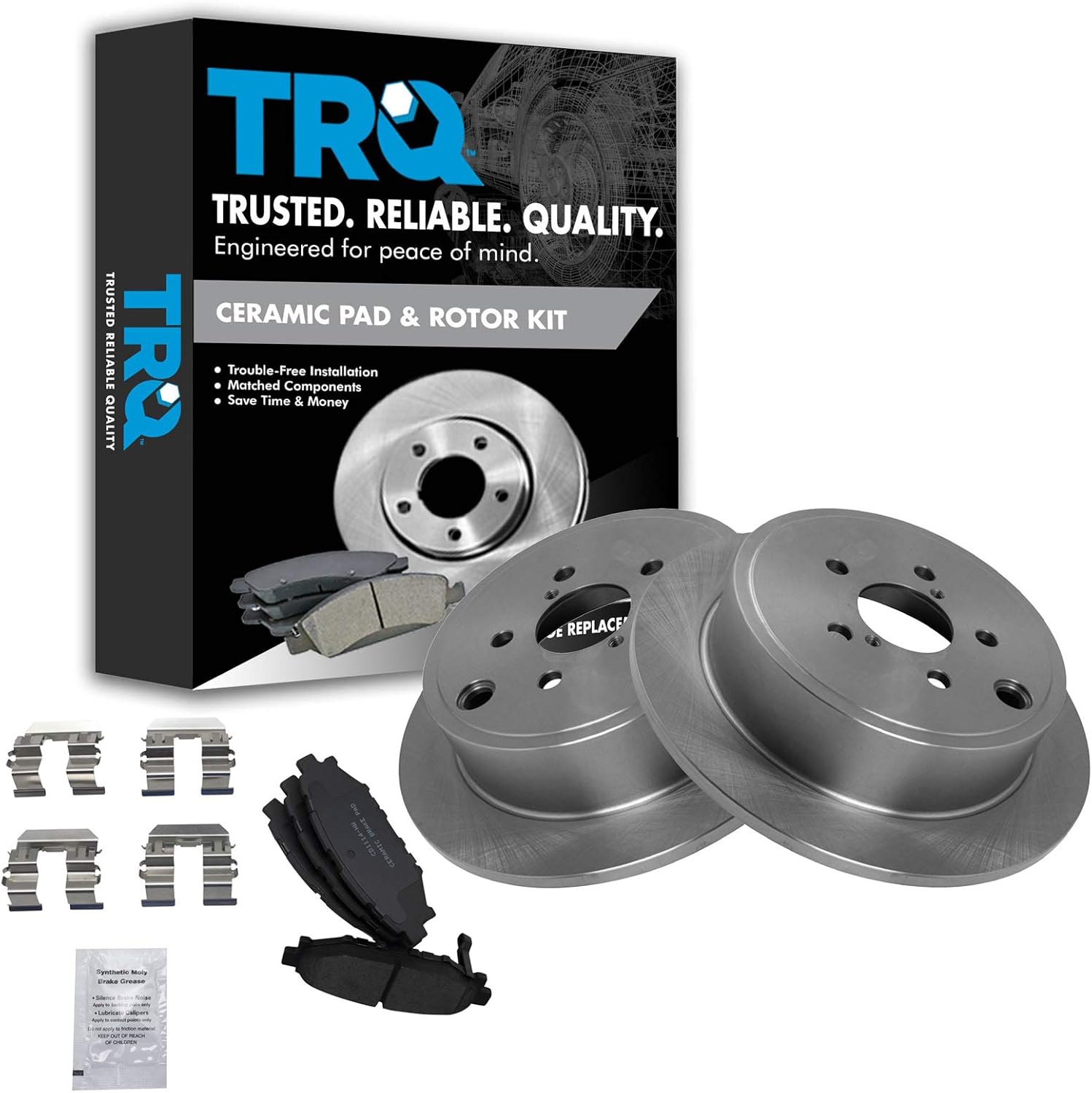 TRQ Rear Brake Pad & Rotor Kit Brake Pads Brake Rotor Ceramic Compatible with 2009-2013 Subaru Forester 2008-2014 Impreza 2010-2014 Legacy Outback