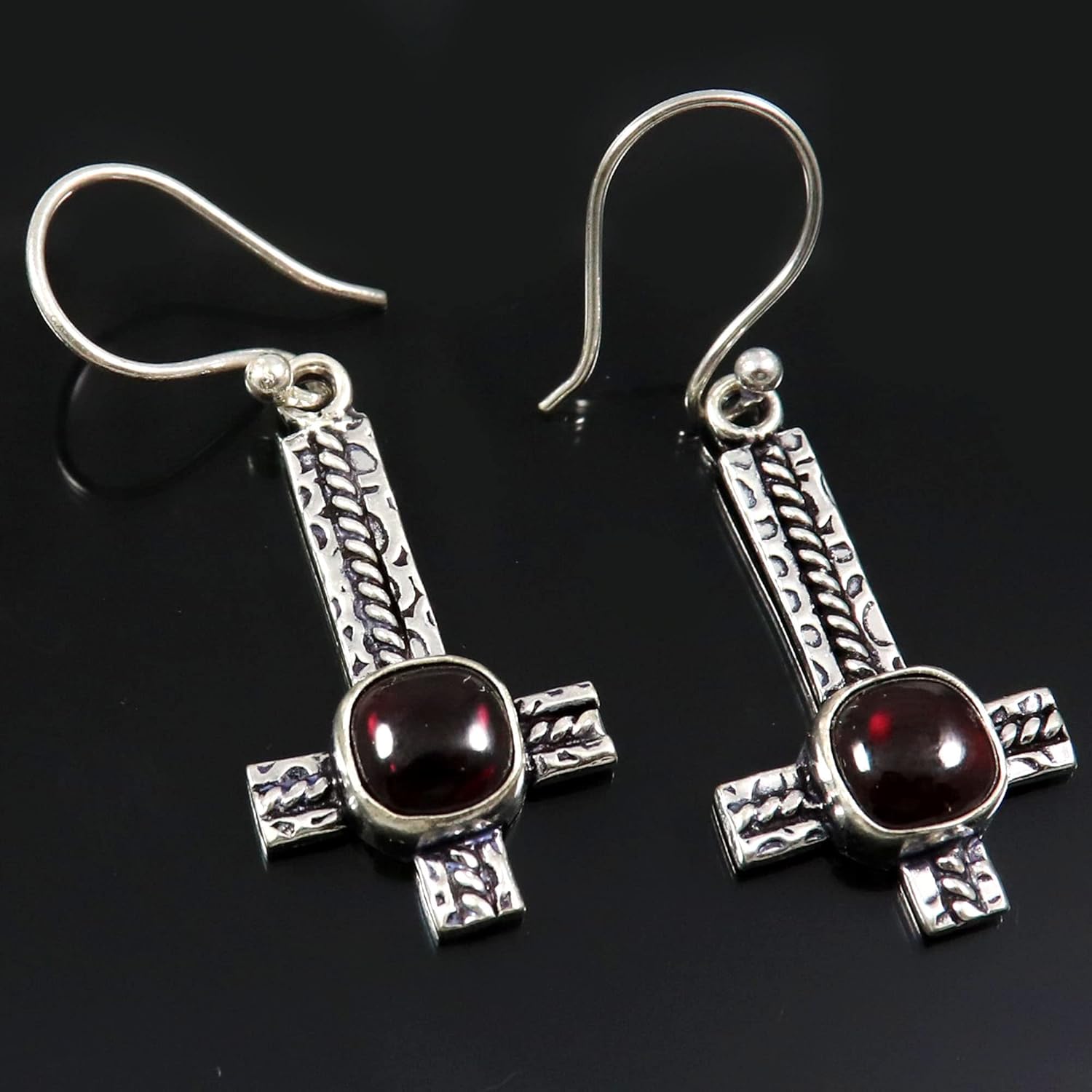 Garnet Tiger Eye Black Onyx Gemstone 925 Sterling Silver Drop/DangleEarring Handmade Jewelry Goyal Exports SEG184