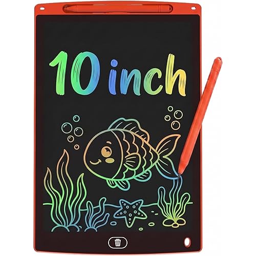 10 Inch LCD Writing Tablet for Kids, Colorful Screen Doodle Board Drawing Pad, Toddler Travel Essential Toys for Airplane & Car, Mess-Free Educational Gift for Boys Girls 3 4 5 6 7 8 Year Old(Red)