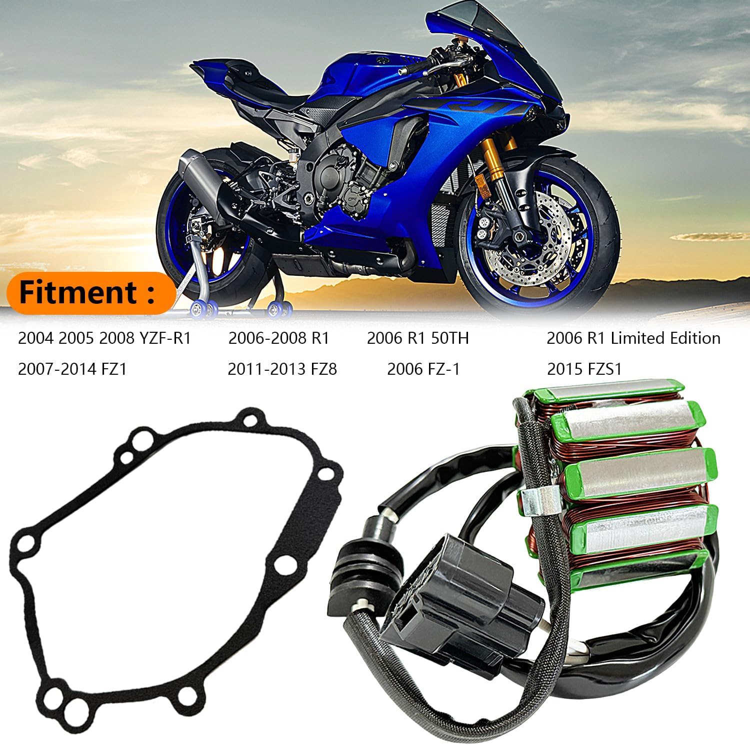 Magneto Stator Coil and Gakset Fit for Yamaha YZF-R1 R1 FZ1 FZ8 FZS1 OEM# 2D1-81410-10-00 2D1-15451-10-00