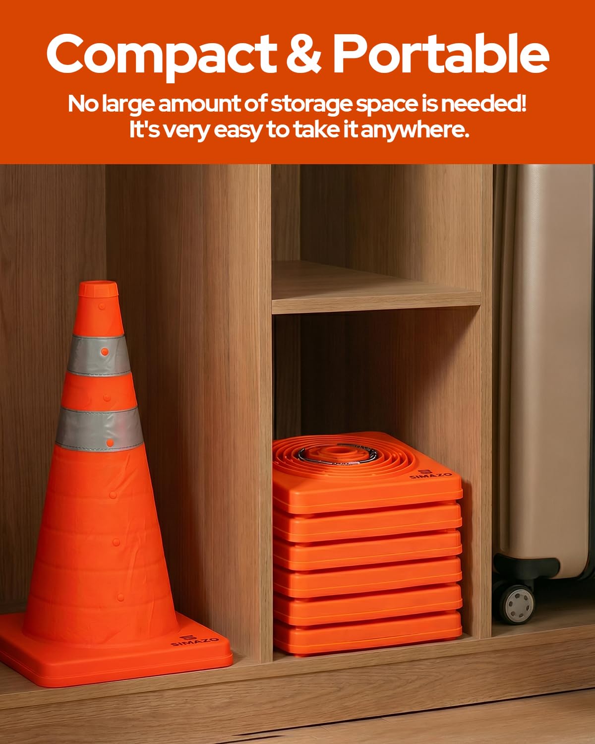 6 Pack 28 Inch Collapsible Traffic Safety Cones, Orange Pop Up Cones with Reflective Collar, Multi Purpose Road Cones for Road Safety, Parking Lot, Driving and Sport Training