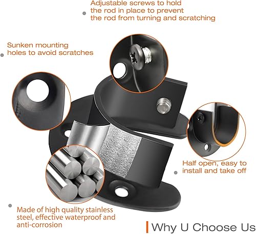 Miniatura 4 de Paquete de 8 soportes de barra de armario de acero inoxidable, soporte de extremo de barra de armario de 1-14 pulgadas, soporte de extremo de barra