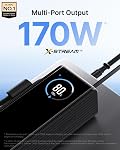 EF ECOFLOW Rapid 25000mAh Power Bank, 170W Portable Charger with Retractable USB-C Cable, 100W Fast Charging Laptop Power Bank, Compatible with iPhone 17/16/15, Samsung, USB-C Devices, Black