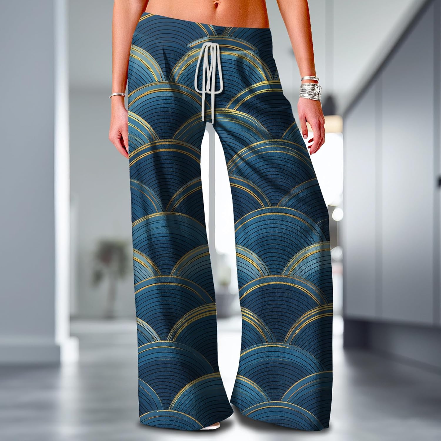 Wide Leg Trousers Women Drawstring Trousers Flowy Work Pants with Pockets Fashion Clothes Summer Outfit Plus Size - Image 2