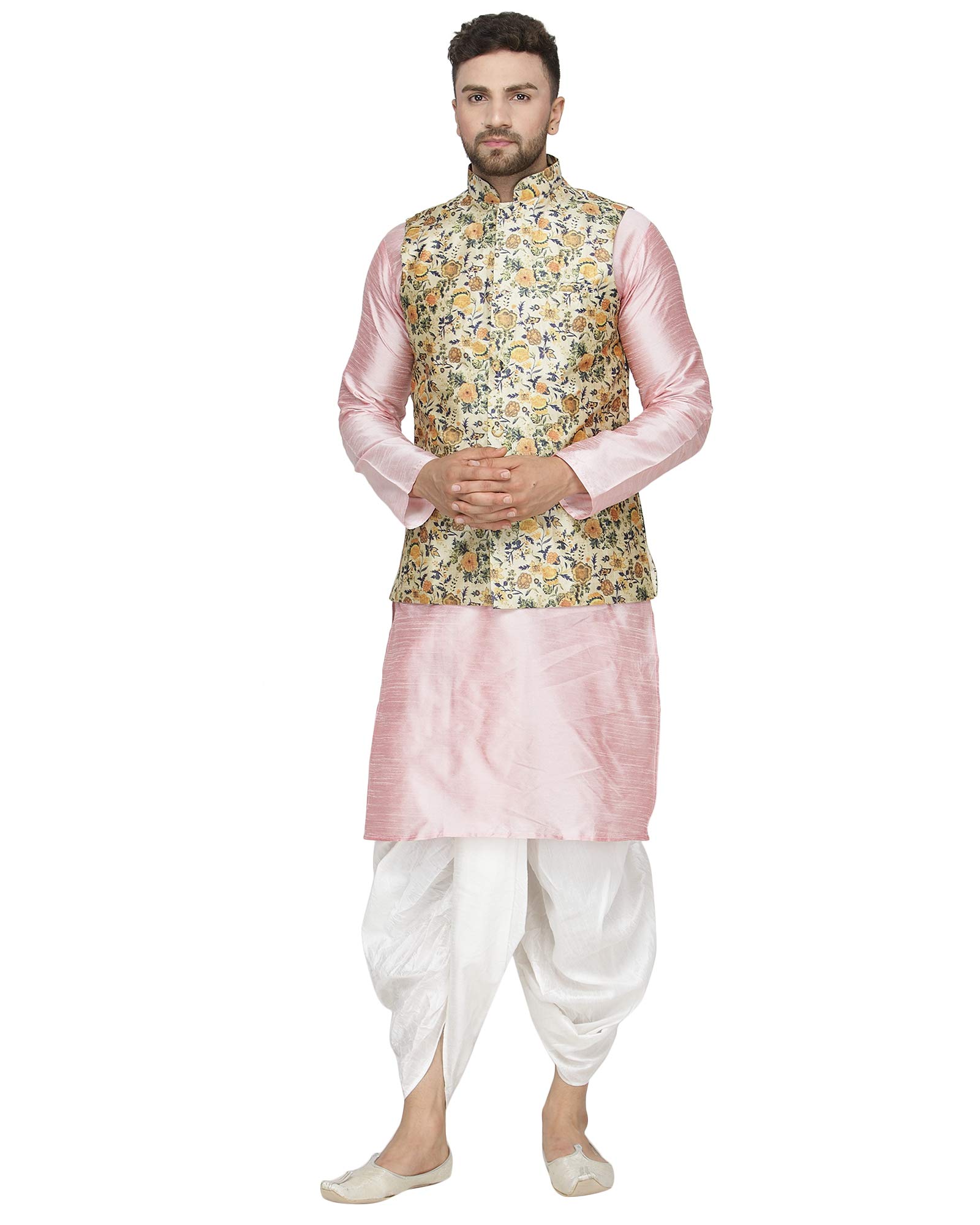 abh lifestyle mens dupion silk kurta dhoti waistcoat set-picture-46