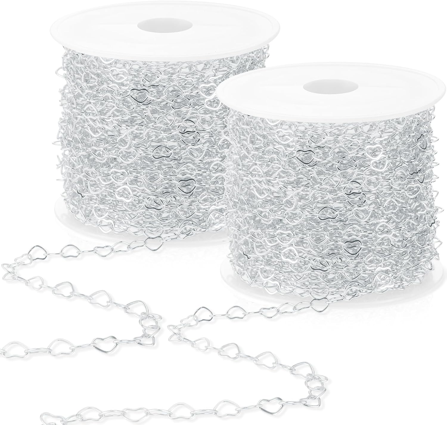 52.5 Feet Flat Heart Stainless Steel Link Chain in Gold and Silver Stainless Steel Permanent Jewelry Chain Flat Jewelry Chain Link for DIY Women Bracelet JewelryMaking(Silver, 52.5 Feet)