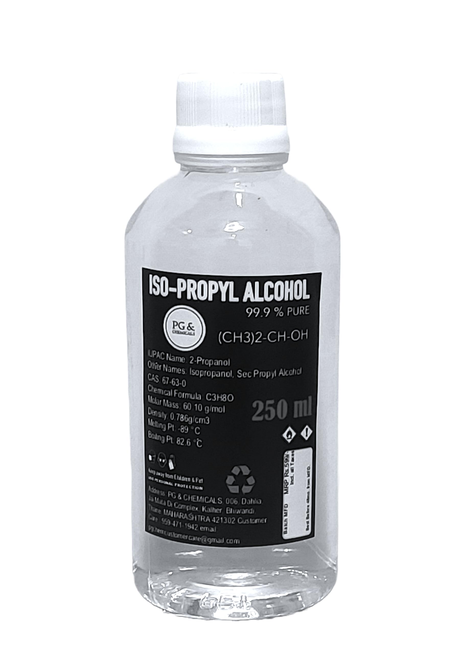 PG & CHEMICALS IsoPropyl Alcohol 99.9% Pure [(CH3)2-CH-OH] CAS: 67-63-0 (250ml) (B0CB5WXWWL) Amazon Price History, Amazon Price Tracker