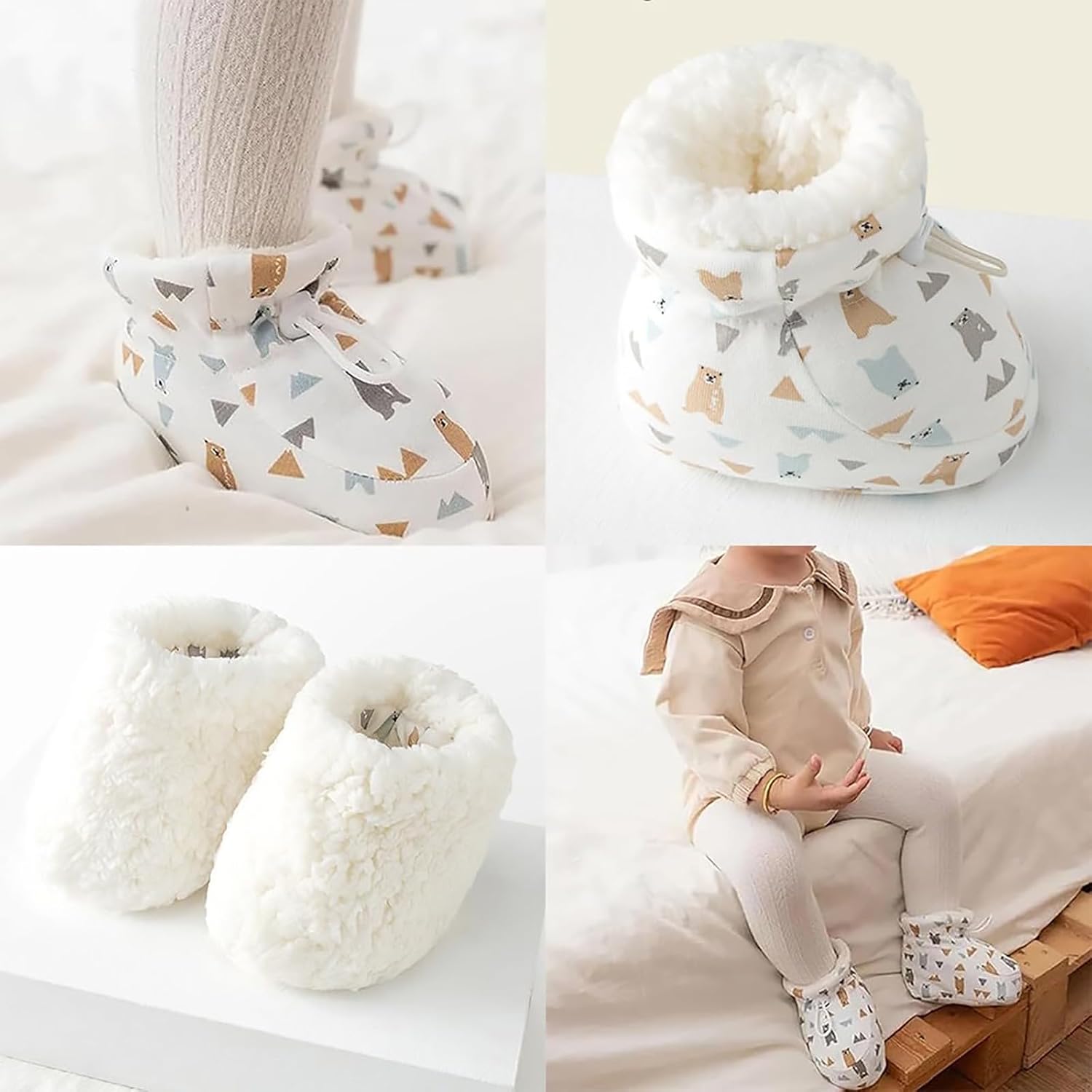 Warm F𝐮r Baby Boots Baby Boys Girls Fleece Knit Winter Warm Snow Soft Sole 𝐂rib Shoes Winter Booties for Newborn