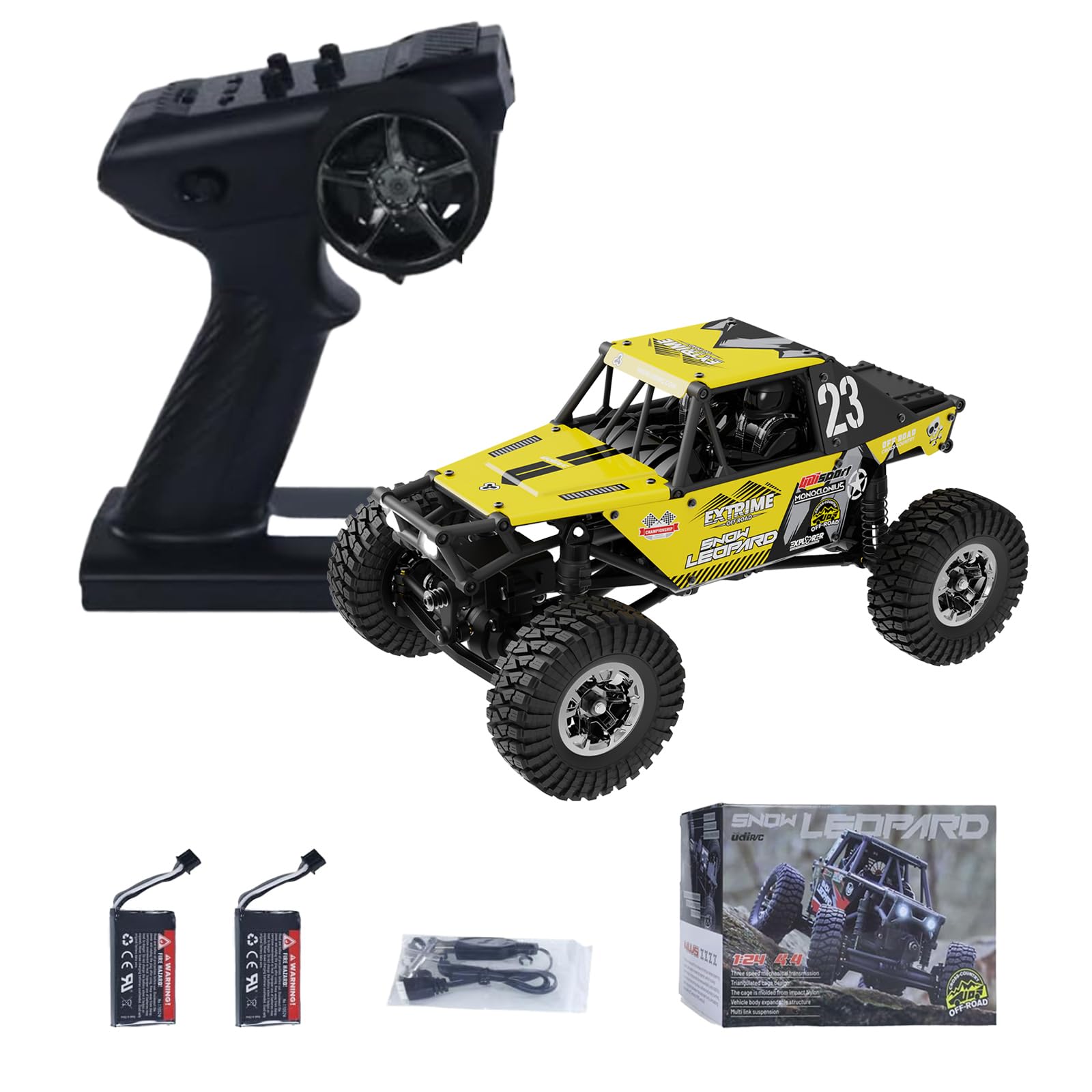 Coche Todoterreno RC 1/24 UDI RC UCX2405PRO 4wd Mini Climb Racing Motor sin escobillas Dirección en Las 4 Ruedas Transmisión de 3 velocidades RTR Juguete (Amarillo)