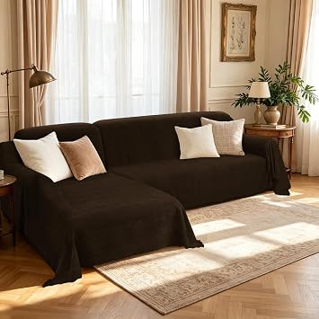HDCAXKJ Sectional Couch Covers L Shape Sofa Cover Blanket 2 Pieces Chenille Soft Washable Pet Friendly Sectional Slipcovers Furniture Protector for Dogs, 71"x118" + 71"x118" X-Large, Dark Brown
