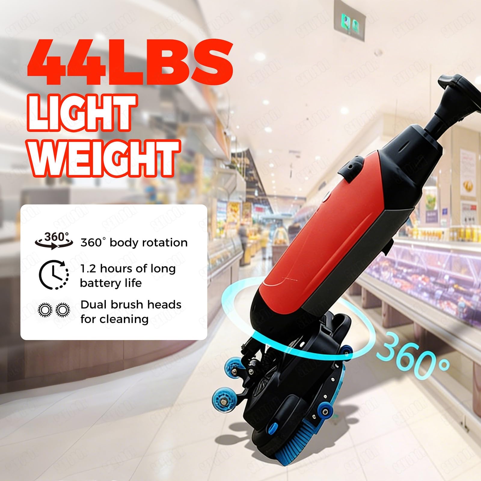 Máquina de limpieza de suelos resistente, pulidora multifuncional de grado comercial, cepillo doble giratorio de 360 grados, 13000 pies cuadrados/h para supermercados y almacenes