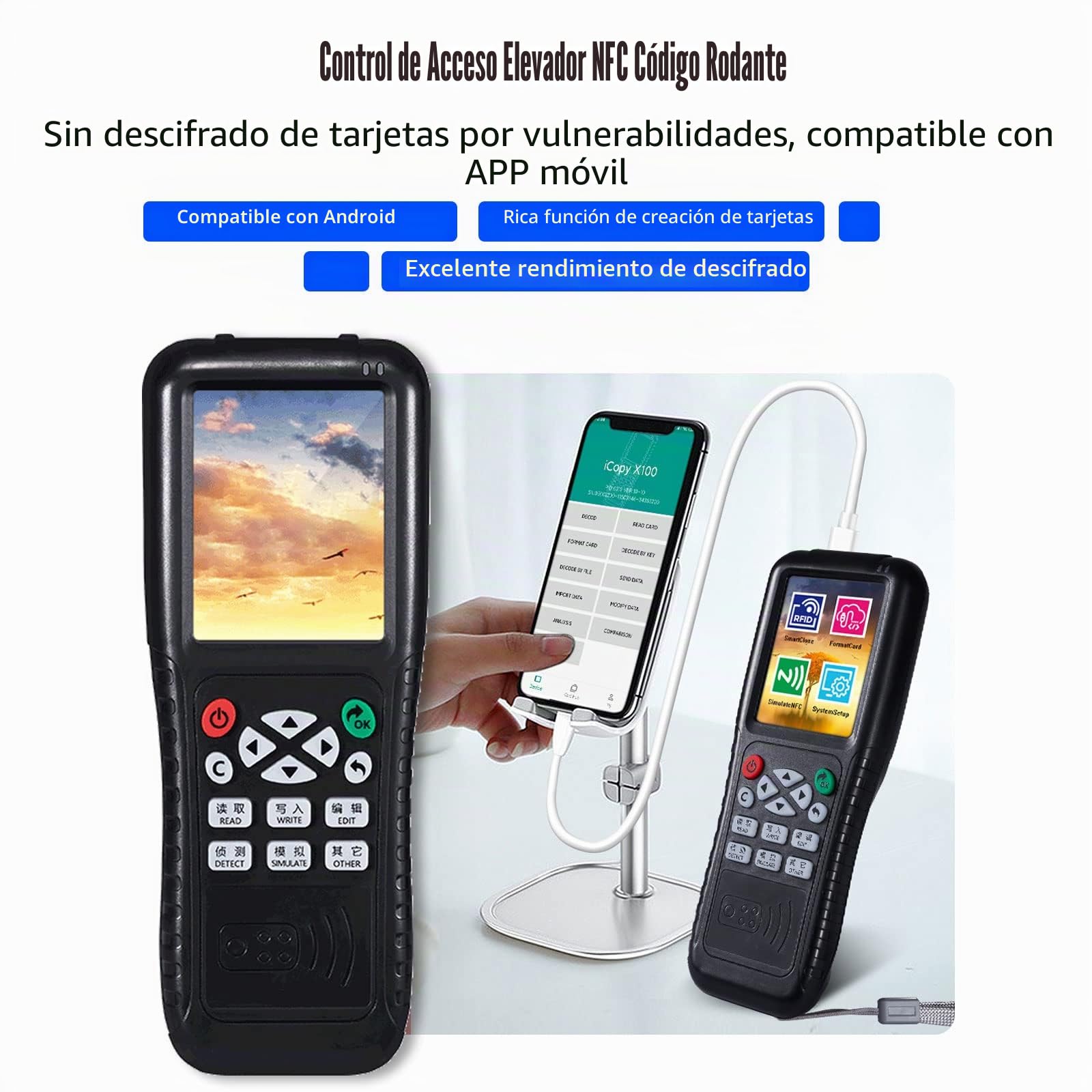 Copiadora RFID, identificación de múltiples Frecuencias de Mano, Lector de Tarjetas IC, Escritor, copiadora, Llave de Tarjeta Inteligente con Llavero de identificación de 125 kh (Tarjeta HID)