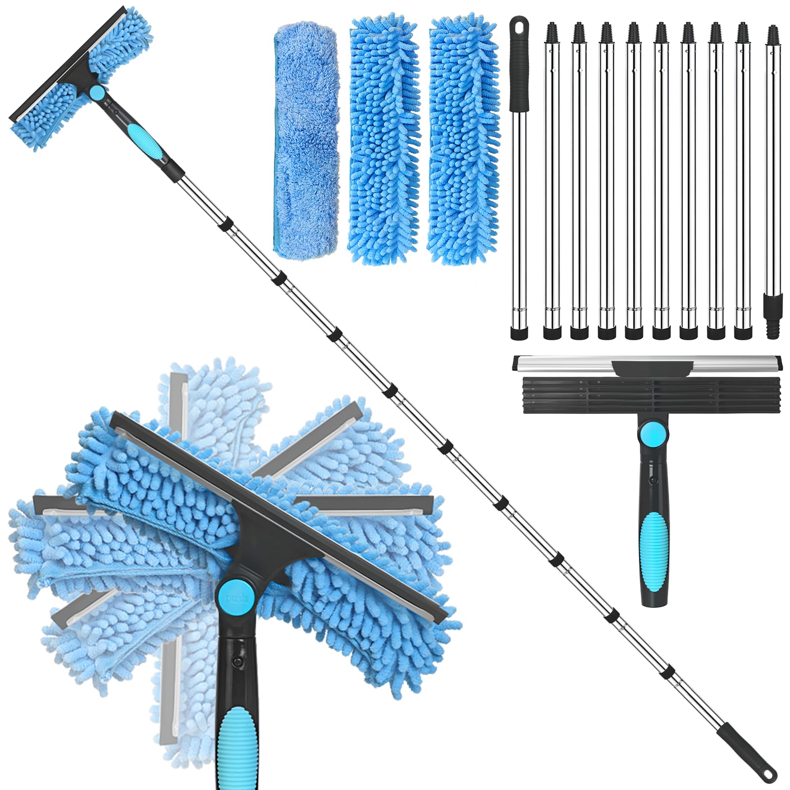 Kit de nettoyage de vitres télescopique de 400 cm avec raclette et serpillères