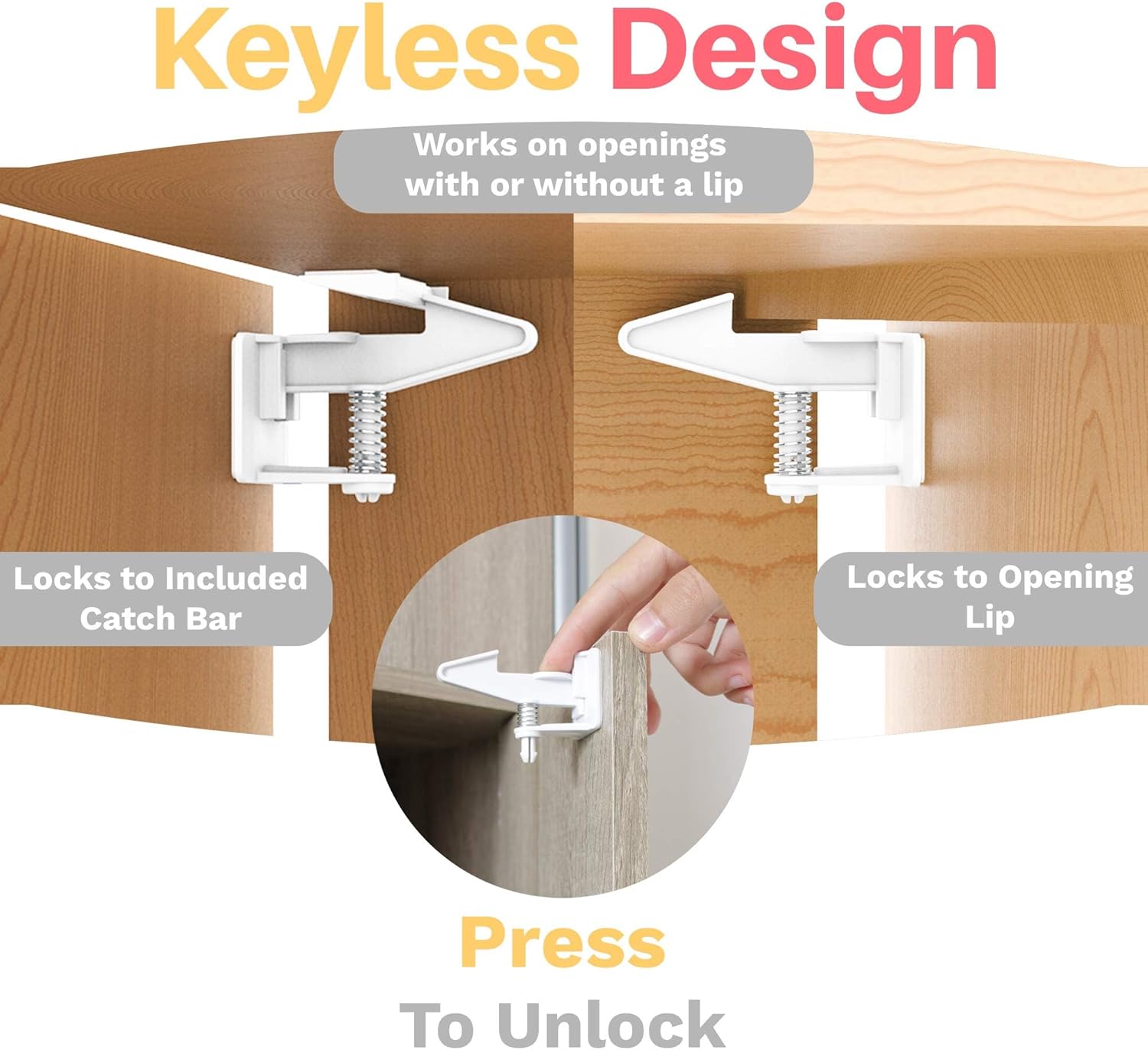 Inaya Cabinet Locks Baby Proofing (Standard Length) - Child Proof Drawer Locks - Child Safety Cabinet Latches with 3M Adhesive Easy Installation - No Drilling or Extra Screws (8 Pack)