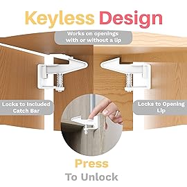 Inaya Cabinet Locks Baby Proofing - Child Proof Drawer Locks - Child Safety Cabinet Latches with 3M Adhesive Easy Installation - No Drilling or Extra Screws (8 Pack)