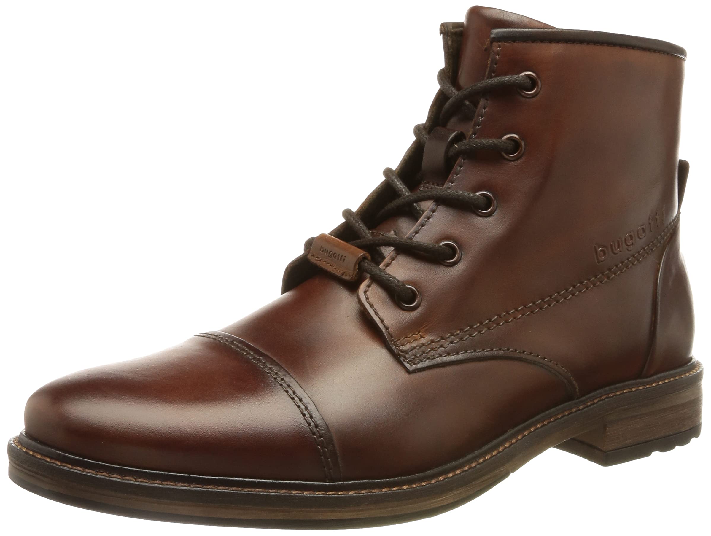 bugatti Herren Eleganter Stiefel aus Leder mit Kappendetail und bequemem Fußbett