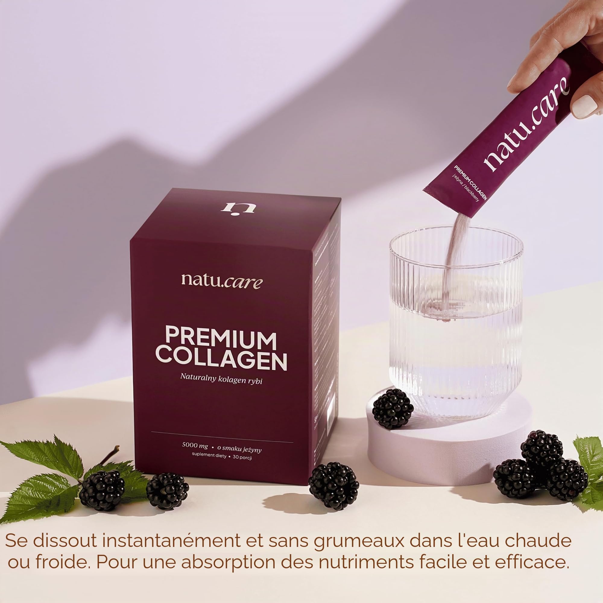 natu.care - Poudre de collagène naturelle 5000 mg - Poudre de collagène hydrolysate - Poudre de collagène marine avec vitamine C - Peptides de type 1 - Poudre de collagène haute dose pour la peau (30