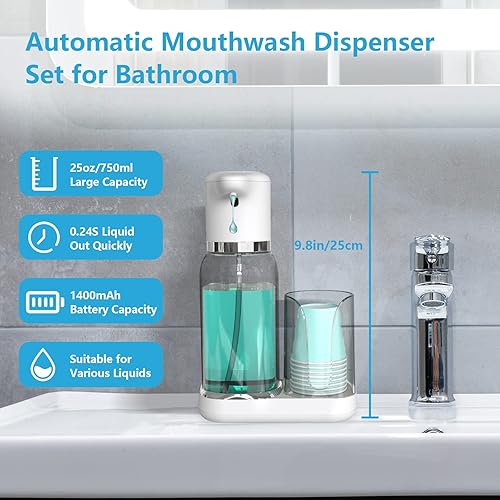 Miniatura 2 de Luvan Dispensador automático de enjuague bucal para baño, dispensador de bomba de enjuague bucal para niños con sensor infrarrojo y bomba