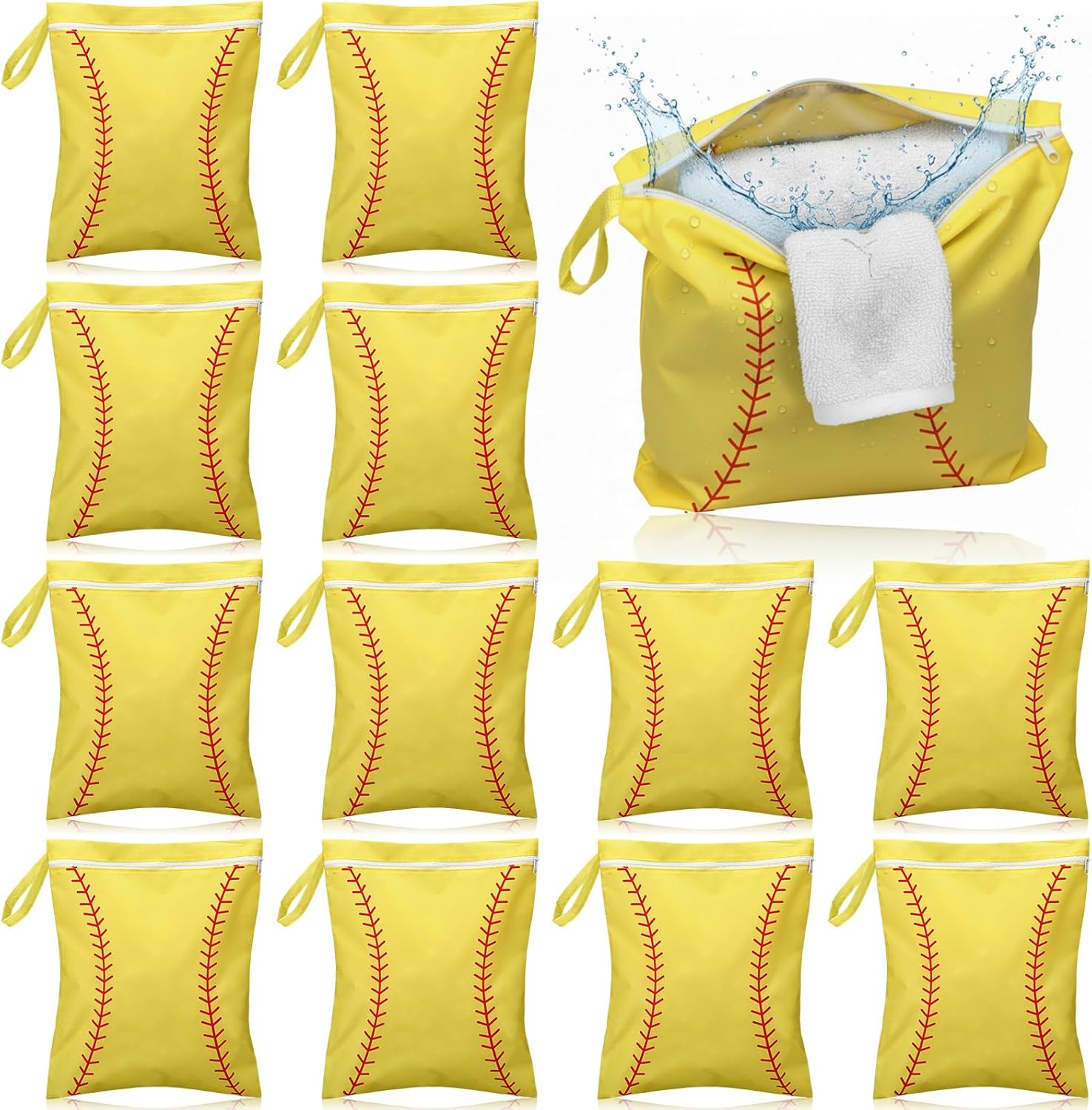 12 Pcs Softball Wet Dry Bag Gifts Bulk, Softball Team Wet Dry Bag with Handle Zipper, Beach Pool Waterproof Toiletry Organizing Pouches for Women Player Travel Team Gifts